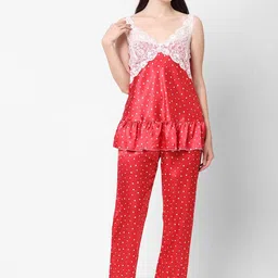 Sweet Dreams Red & White Conversational Printed Night suit-image-10
