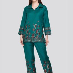 HOUSE OF KIRNA'S WITH LOGO OF HOK Floral Woven Design Acrylic Tunic & Trouser Co-Ords-image-61