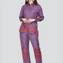 HOUSE OF KIRNA'S WITH LOGO OF HOK Floral Printed Acrylic Shirt With Trousers Co-Ords-25