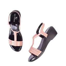 XE Looks Peach-Coloured & Black Wedge Sandals-12