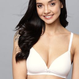 Mast & Harbour White Self Design Non-Wired Lightly Padded Everyday Bra MNH-BRA-DRMS-092A-56