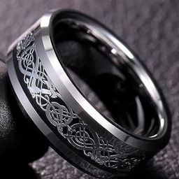KRYSTALZ Men Stainless Steel Silver-Plated Dragon Design Celtic Band Ring-image-8