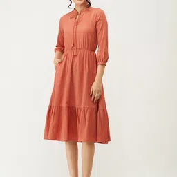 AASK Tie-Up Neck Crepe A-Line Dress-image-95