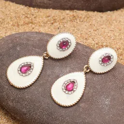 SOHI Off White Teardrop Shaped Gold Plated Drop Earrings-image-84