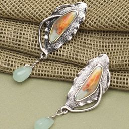 SOHI Sea Green & Orange Contemporary Silver Plated Drop Earrings-24