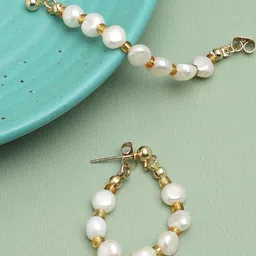 SOHI White & Gold-Plated Contemporary Drop Earrings-image-58