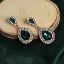SOHI Gold-Plated Stone-Studded Contemporary Drop Earrings-17