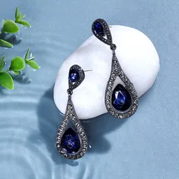 SOHI Silver-Plated Stone-Studded Contemporary Drop Earrings-69