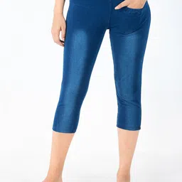 indian flower Women Skinny Fit Denim Capri Jeggings-picture-25