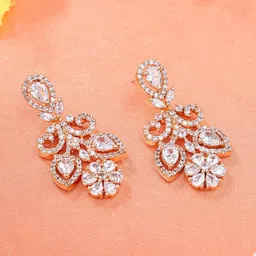Estele Floral Rose Gold-Plated Drop Earrings-image-12