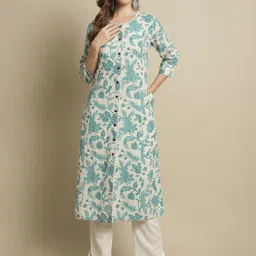Pistaa Floral Printed A-Line Pure Cotton Kurta-picture-21