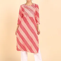 VEDANA Women Peach-Coloured & Red Yoke Design Kurta-picture-21