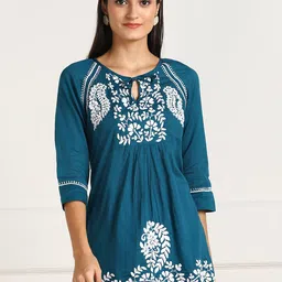 VAHSON Women Ethnic Motifs Embroidered Chikankari Pure Cotton Kurti-10