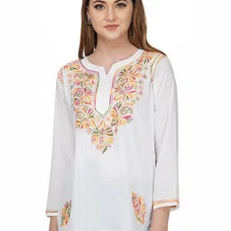 VAHSON Women Ethnic Motifs Embroidered Chikankari Pure Cotton Kurti-picture-28