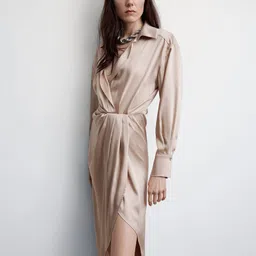 MANGO Satin Finish Wrap Maxi Dress-image-56