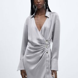 MANGO Satin Finish Wrap Mini Dress-image-29