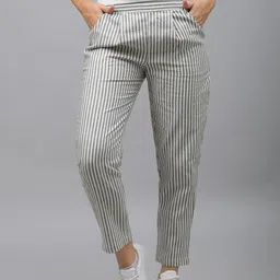 Me Craft Women Grey Striped Easy Wash Pleated Trousers-picture-34