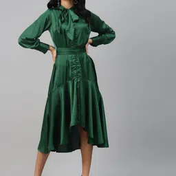 plusS Women Gorgeous Green Solid Retro Denims Dress-picture-51