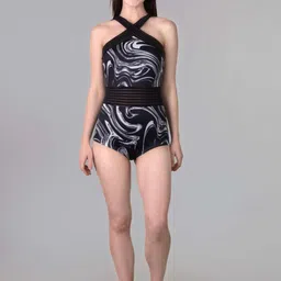 Keepfit Abstract Printed Halter Neck Padded Bodysuit-image-5