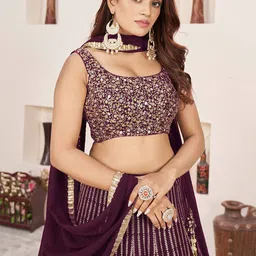 FABPIXEL Embroidered Sequinned Semi-Stitched Lehenga & Unstitched Blouse With Dupatta image 4