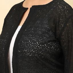 UnaOne Plus Size Self Design Open Front Cotton Crop Shrug image 4