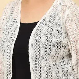UnaOne Plus Size Self Design Open Front Cotton Shrug image 4