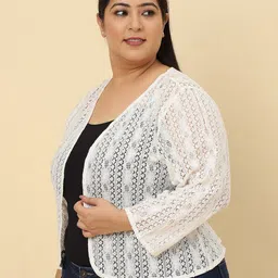 UnaOne Plus Size Self Design Open Front Cotton Shrug image 5