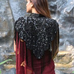 ODETTE Embellished Self Design Crop Tassels Button Shrug image 3