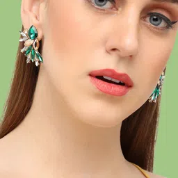 SOHI Gold-Plated Stone Studded Contemporary Drop Earrings-45