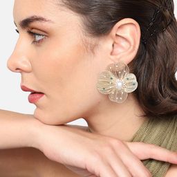 SOHI Gold-Plated Floral Studs Earrings-19