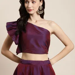 Shae by SASSAFRAS Purple One Shoulder Blouson Crop Top-picture-51