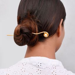 Silvermerc Designs Women Gold-Toned & White Embellished Hairstick-54