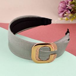 Silvermerc Designs Women Grey & Gold-Toned Embellished Hairband-picture-1