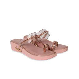 XE Looks Peach & Transparent Embellished Party Platform Sandals-35