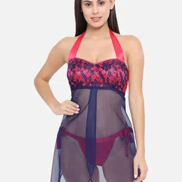 Klamotten Red & Navy Blue Halter Neck Baby Doll-image-53