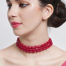 KARATCART Red & Gold-Toned Pearl Beaded Handcrafted Choker Necklace-image-35