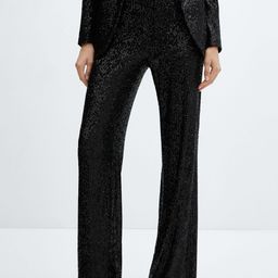 MANGO Women Wide-Leg Sequinned Trousers-picture-7