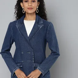 SASSAFRAS Women Blue Denim Classic Blazer-picture-24