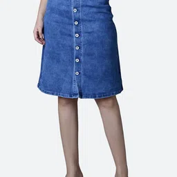 FCK-3 Women Denim Knee Length Skirt-17