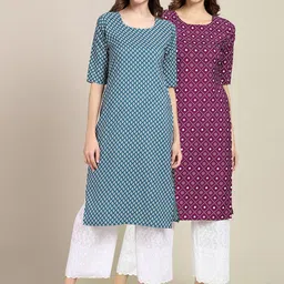 KALINI Women Blue & Maroon Pack Of 2 Geometric Printed Summer Sheers Crepe Kurta-image-26