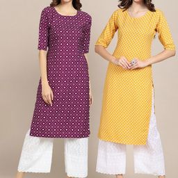KALINI Women Multicoloured Geometric Printed Thread Work Summer Sheers Crepe Kurta-image-65