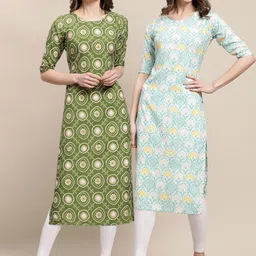 KALINI Women Pack Of 2 Green & Blue Ethnic Motifs Printed Summer Sheers Crepe Kurta-image-40