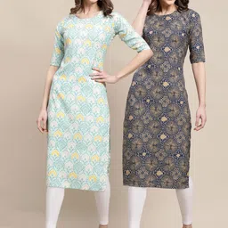 KALINI Women Pack of 2 Blue & Green Printed Crepe Kurta-image-81