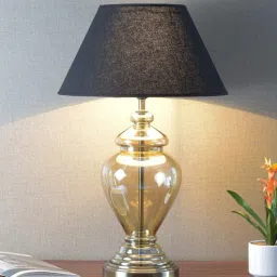 kapoor lampshades Orem Black Cotton Shade Night Lamp With Glass Base-picture-43