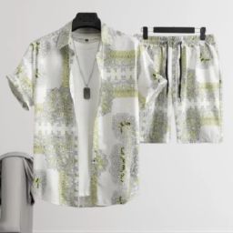 Men Night Suit Set Light Green Printed-image-53