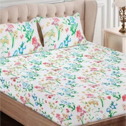 sej by nisha gupta Blue Floral 160 TC Cotton Queen Sized Bed Sheets with 2 Pillow Covers-picture-32