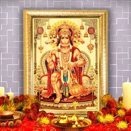 Hawai Gold Toned Panchmukhi Hanuman Bajrangbali Wooden Wall Photo Frame-29