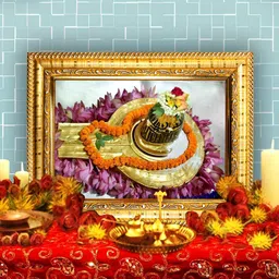 Hawai Gold-Toned & Orange Lord Kasi Vishwanath Shivaling Wooden Wall Photo Frame-image-29