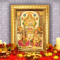 Hawai Gold Toned God Laxmi Kuber Ganesh Wooden Wall Photo Frame-image-51