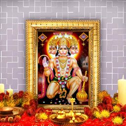 Hawai Gold-Toned & Green Panchmukhi Hanuman Rectangle Wooded Wall Photo Frame-image-78